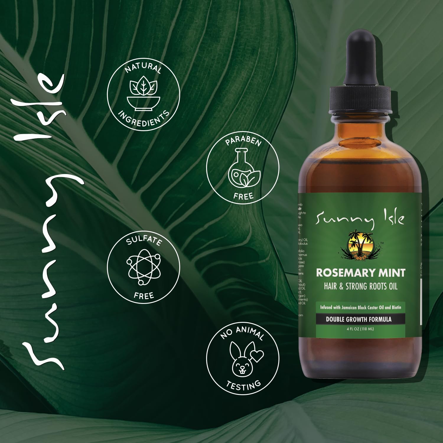 Sunny Isle hand holding bottle showing 4oz size and travel-friendly benefit