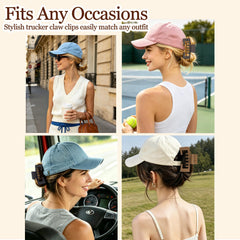 Sunolga clip holding a ponytail under a hat for neat everyday styling