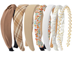 Sunolga front packaged seven headbands showing neutral styles and variety