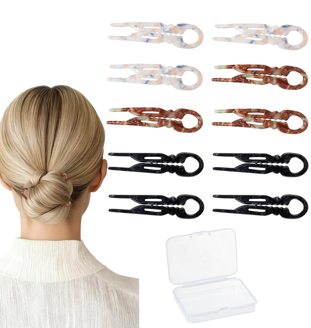 Sunolga front packaging showing ten small French hair pins and benefits