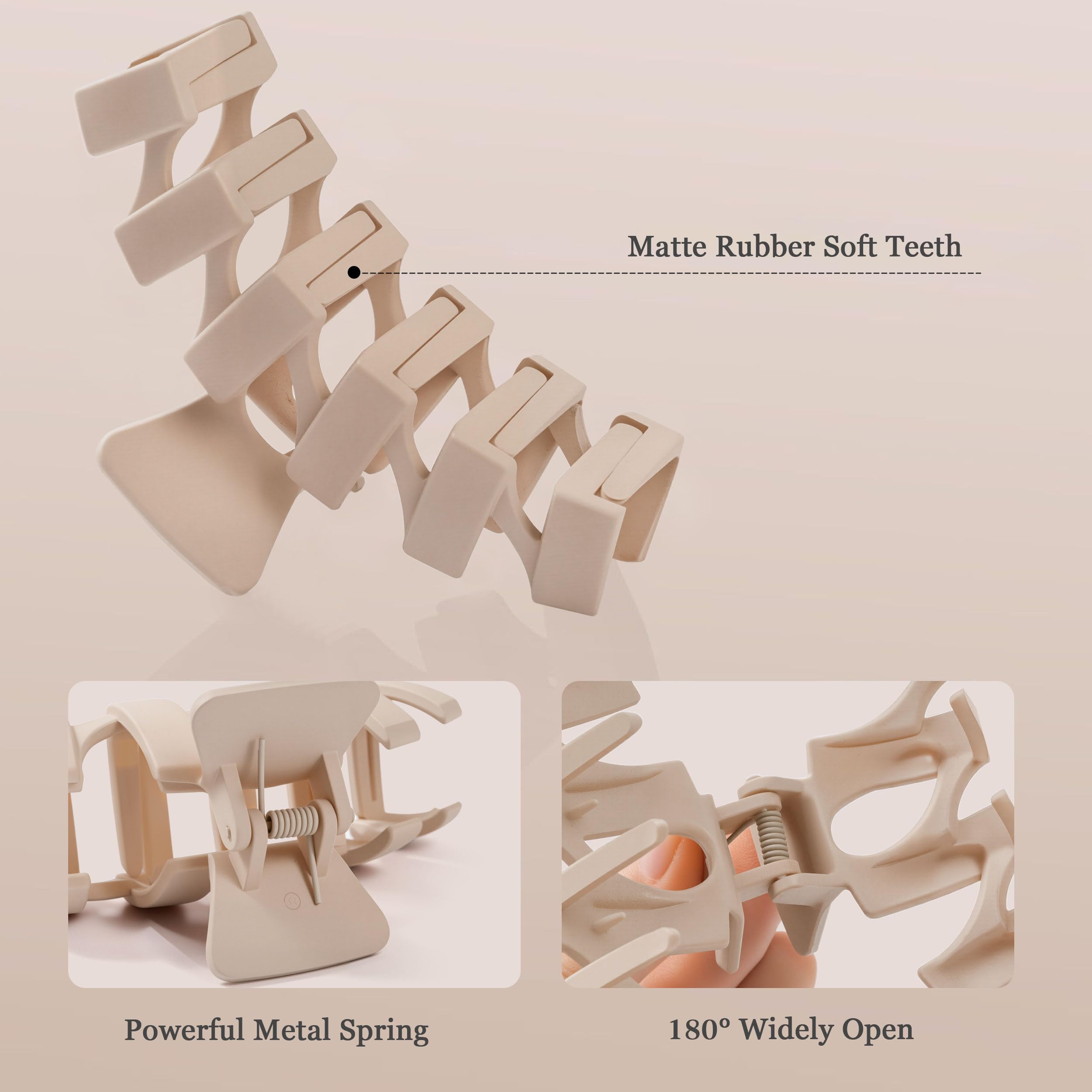 Sunolga clip teeth and spring detail showing firm grip for thick hair