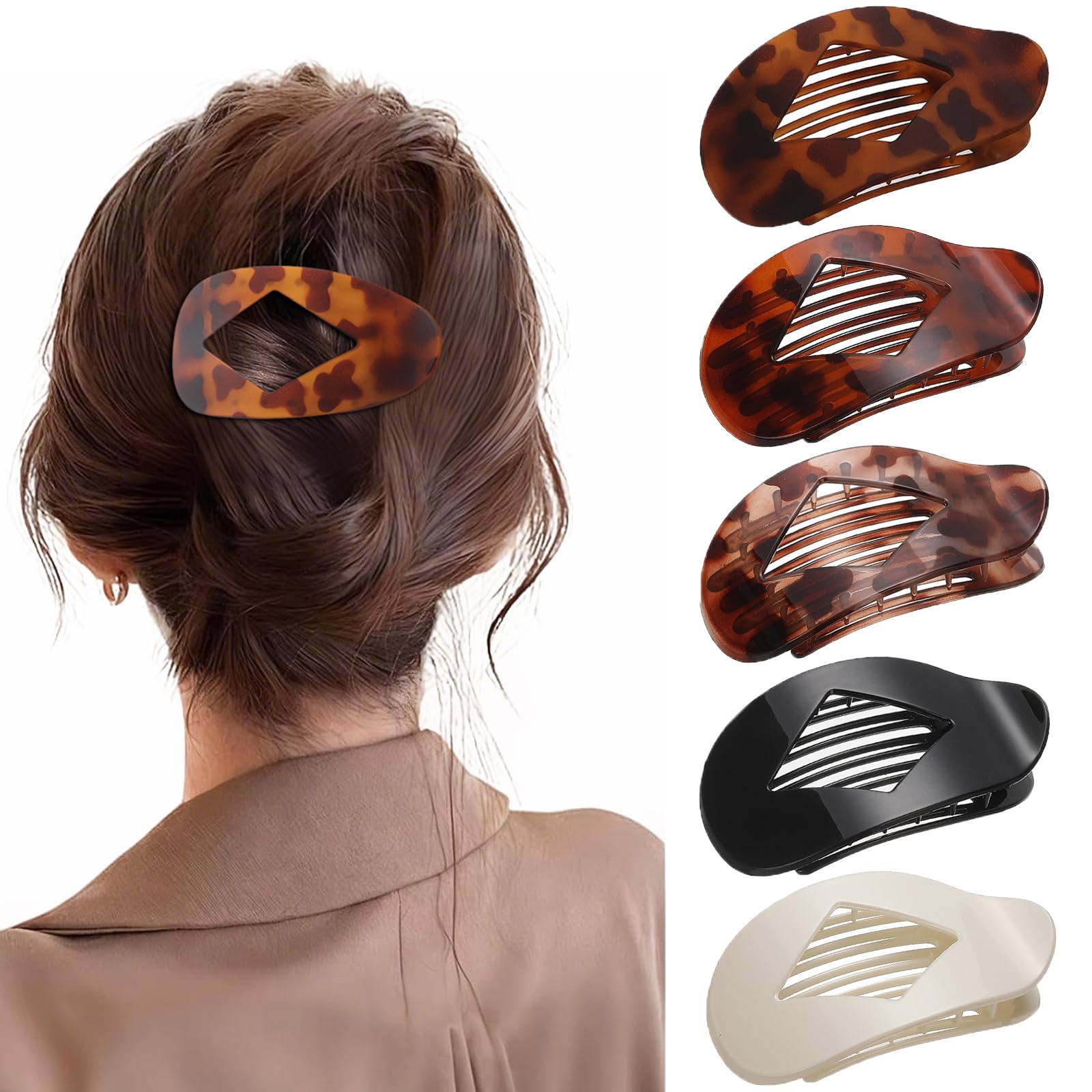 SUNTIESDAY front view of five large flat claw clips showing pack variety and convenience