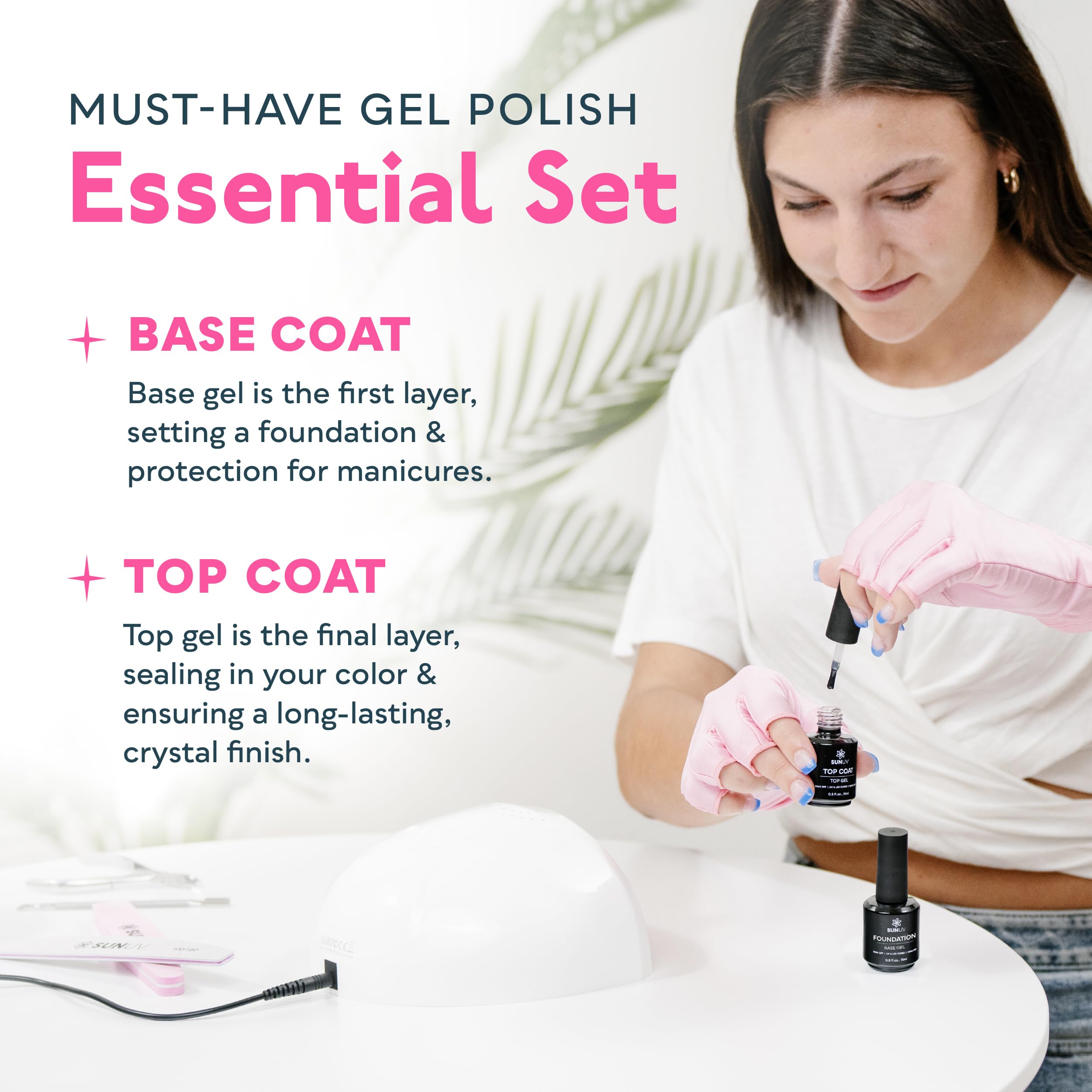 SUNUV brush applying base coat on nail edge for precise, even coverage