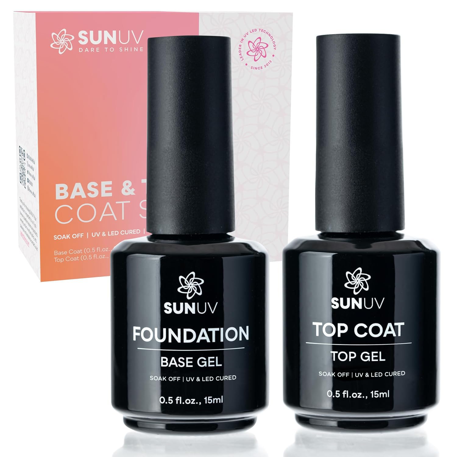 SUNUV front packaging showing base and top coat, clear benefit for neat storage