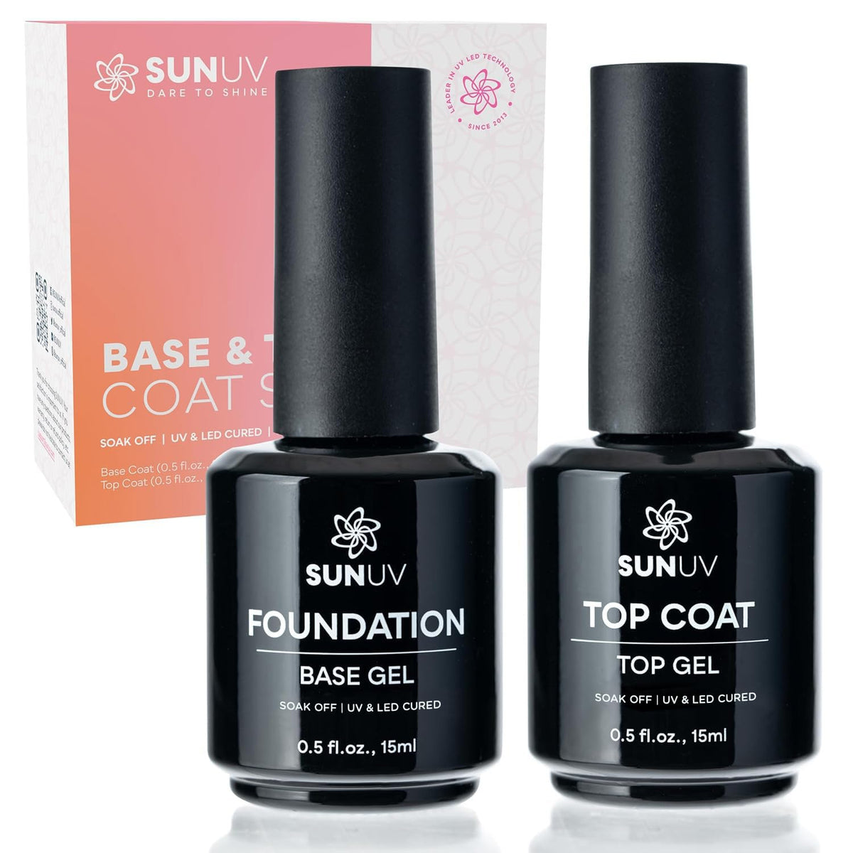 SUNUV front packaging showing base and top coat, clear benefit for neat storage