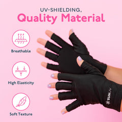 SUNUV gloves in salon use protecting hands under a UV nail lamp