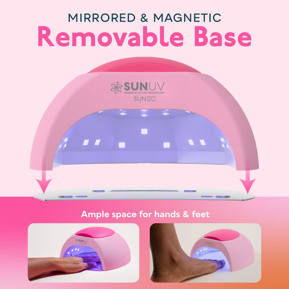 SUNUV SUN2C beside a hand to show size and portable salon convenience