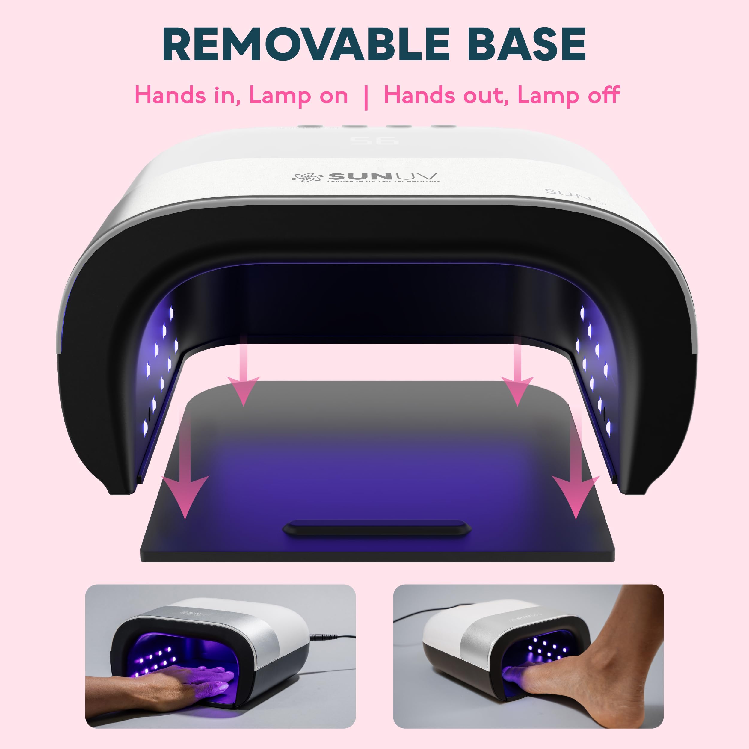 SUNUV SUN3 with a hand inside demonstrating automatic sensor and fast curing benefit