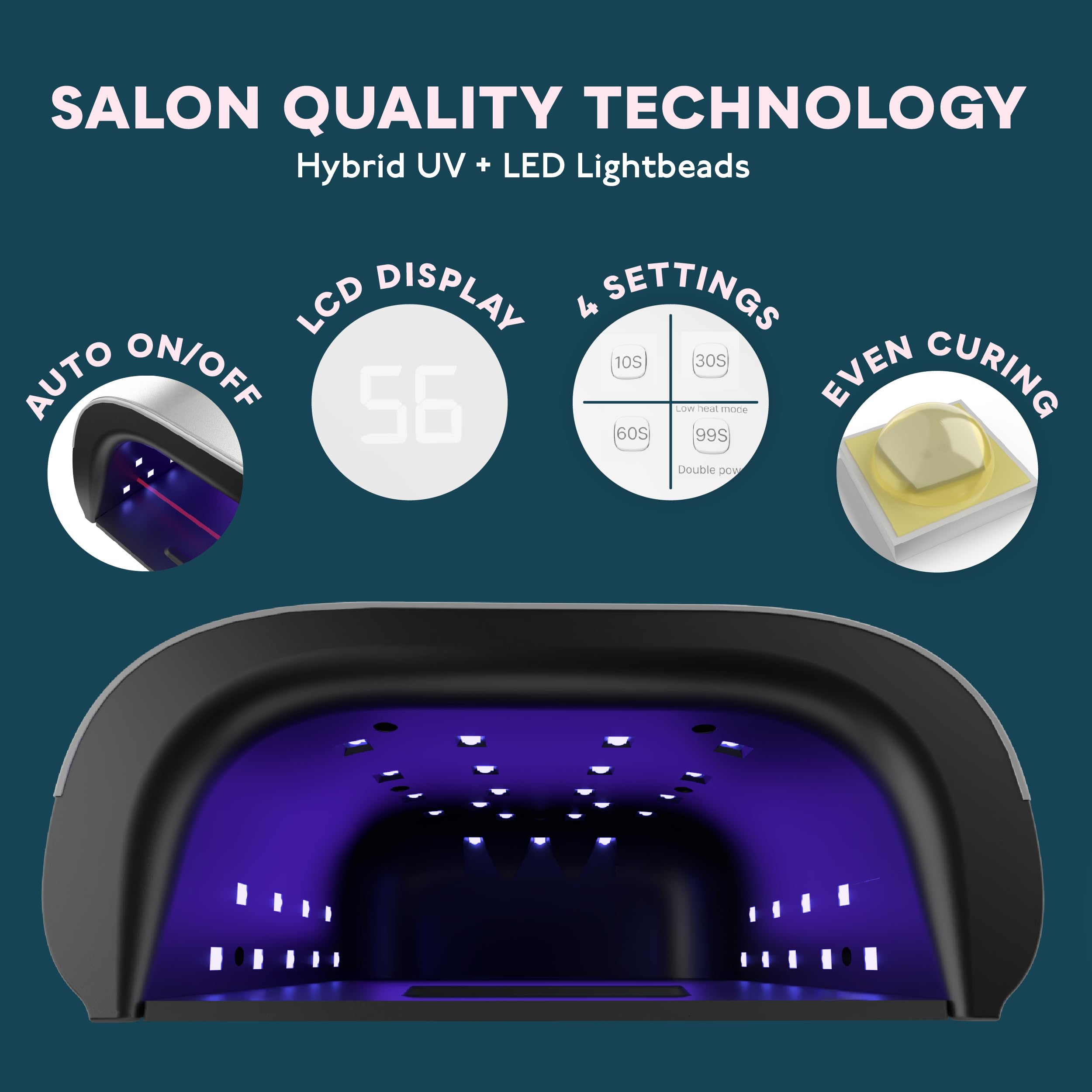 SUNUV SUN3 low heat mode indicator lit demonstrating gentle cure comfort benefit