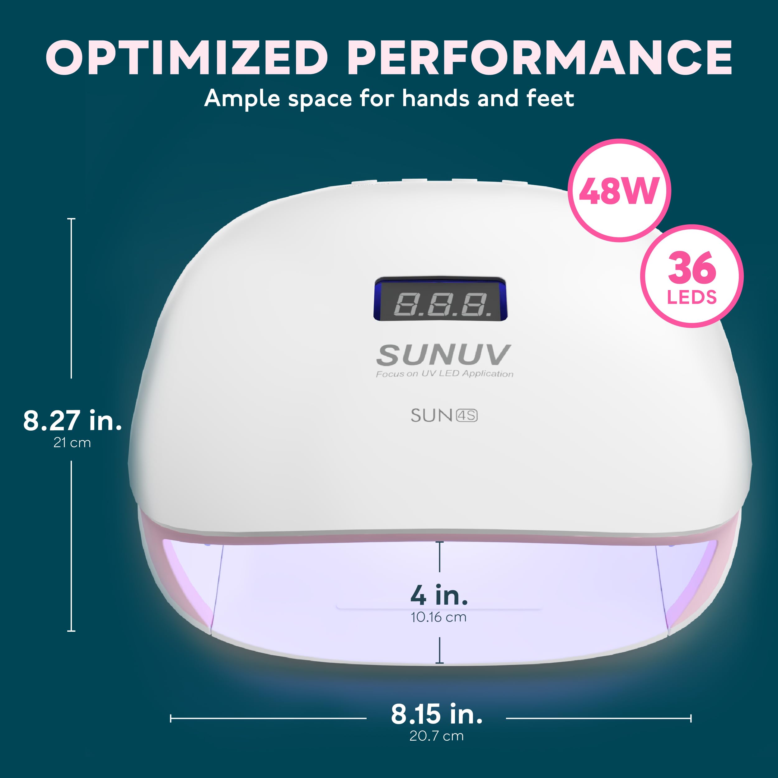 SUNUV SUN4S scale comparison with a hand illustrating compact portability benefit