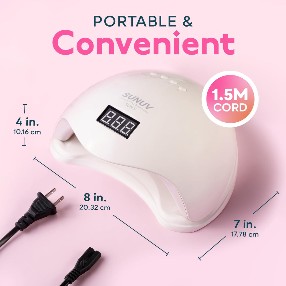 SUNUV SUN5 size comparison with hand to show portable scale and workspace fit