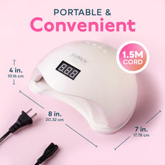 SUNUV SUN5 size comparison with hand to show portable scale and workspace fit