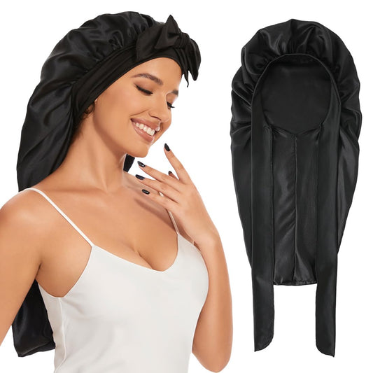 Supaze front view long satin bonnet showing full-length coverage and protection