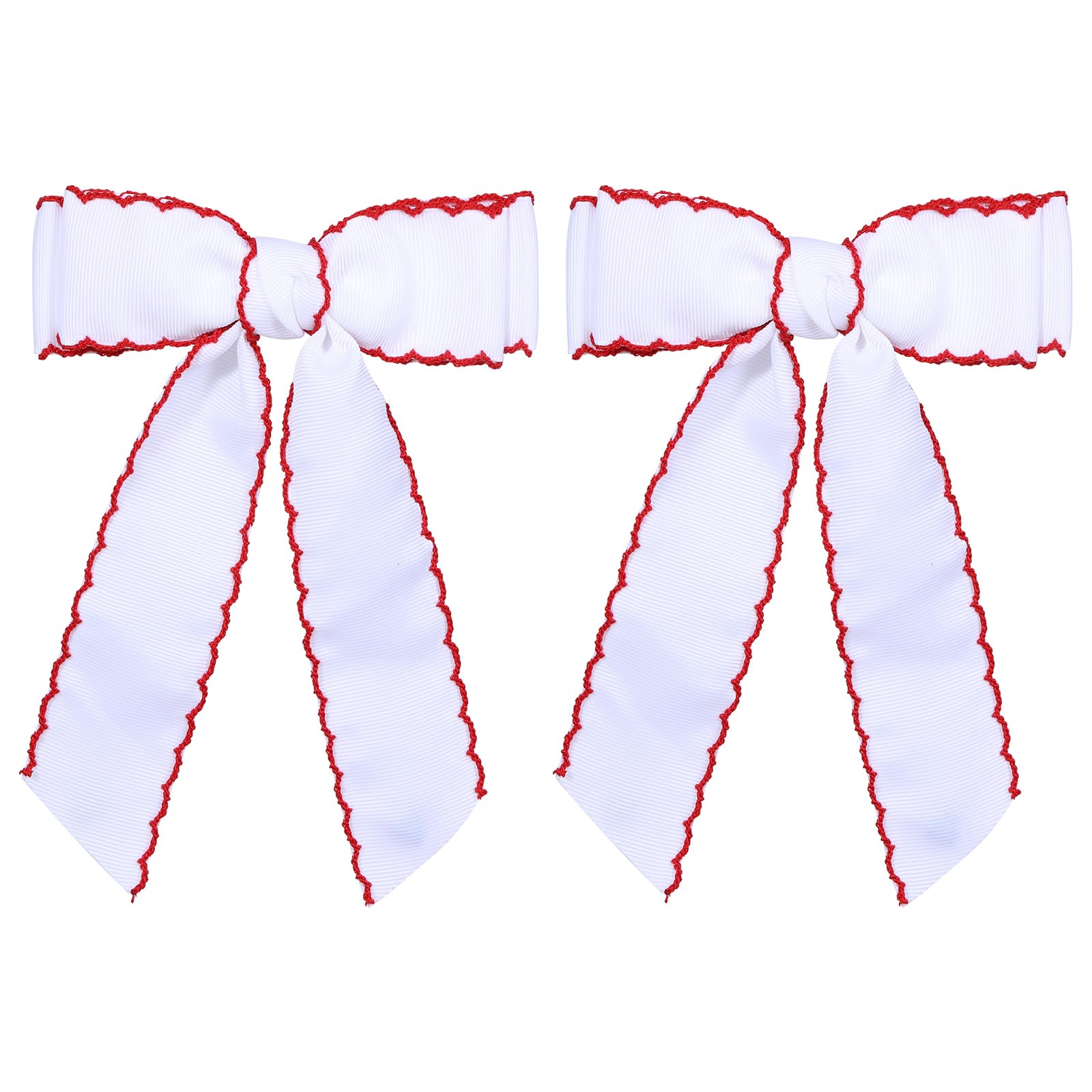 SUPCLIPS front view bow pair showing bold white and red contrast, bright accessory