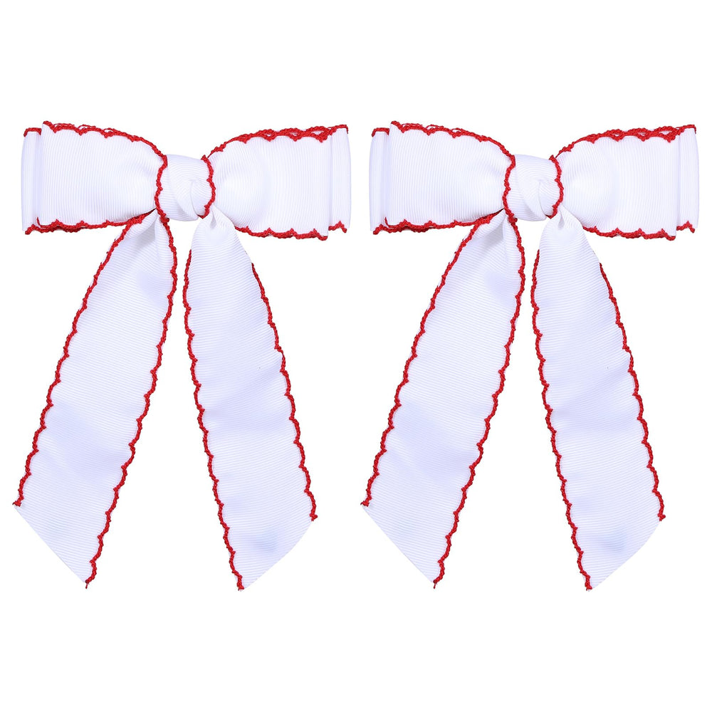 SUPCLIPS front view bow pair showing bold white and red contrast, bright accessory