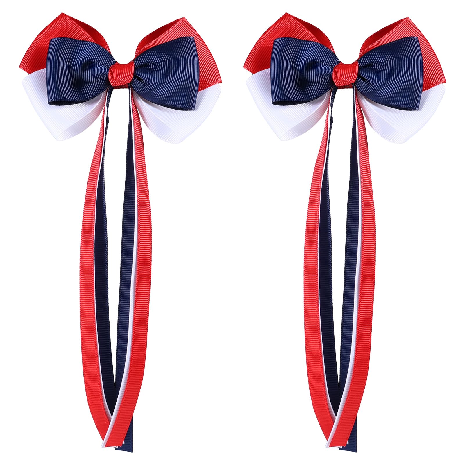 SUPCLIPS front view bow clip showing patriotic red white navy colors and eye-catching style