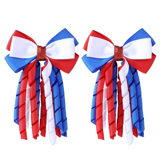 SUPCLIPS front view of red white blue bows, festive look and secure hold