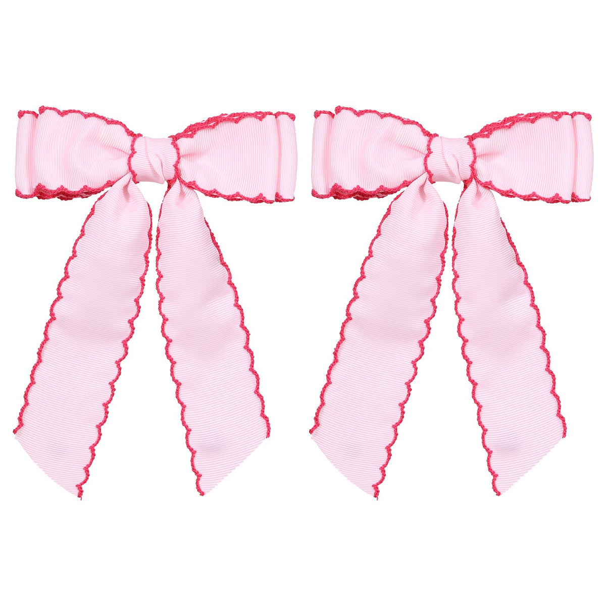 SUPCLIPS front view of pink and rose red bow showing neat hand-finish and vibrant color