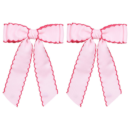 SUPCLIPS front view of pink and rose red bow showing neat hand-finish and vibrant color