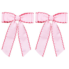 SUPCLIPS front view of pink and rose red bow showing neat hand-finish and vibrant color