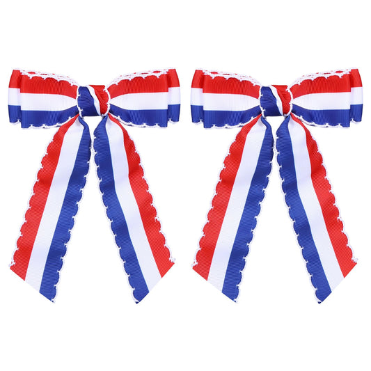 SUPCLIPS front view of red white blue bows showing bright colors and polished look
