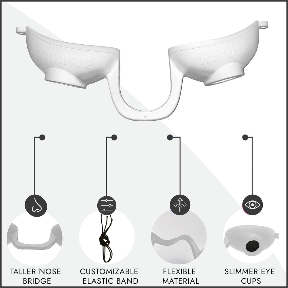 Super Sunnies elastic strap close-up demonstrating adjustable secure fit