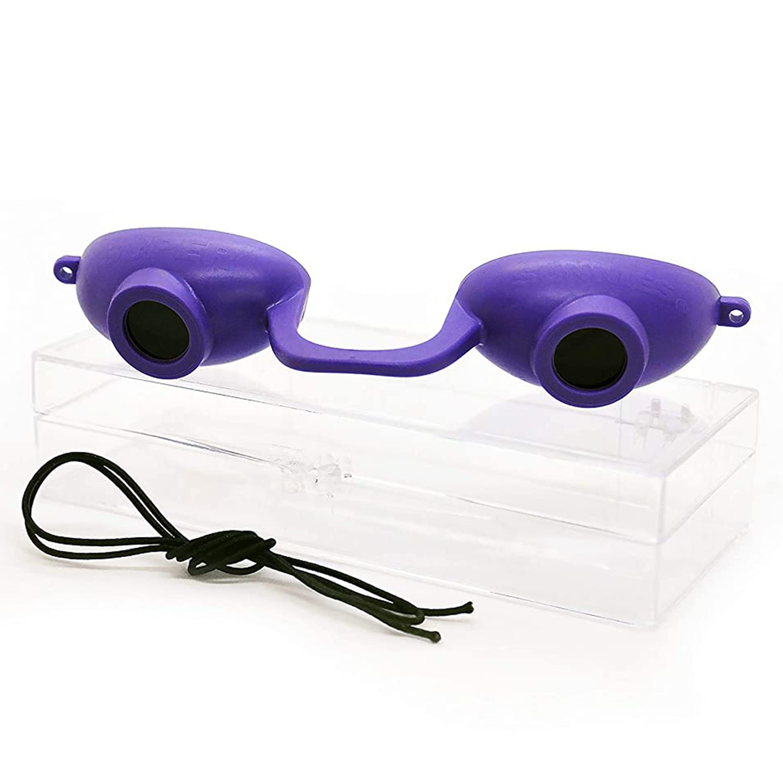 Super Sunnies front view purple goggles showing compact coverage and clean profile