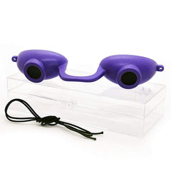 Super Sunnies front view purple goggles showing compact coverage and clean profile