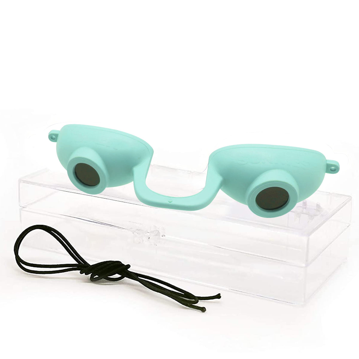 Super Sunnies teal goggles front view showing compact protection