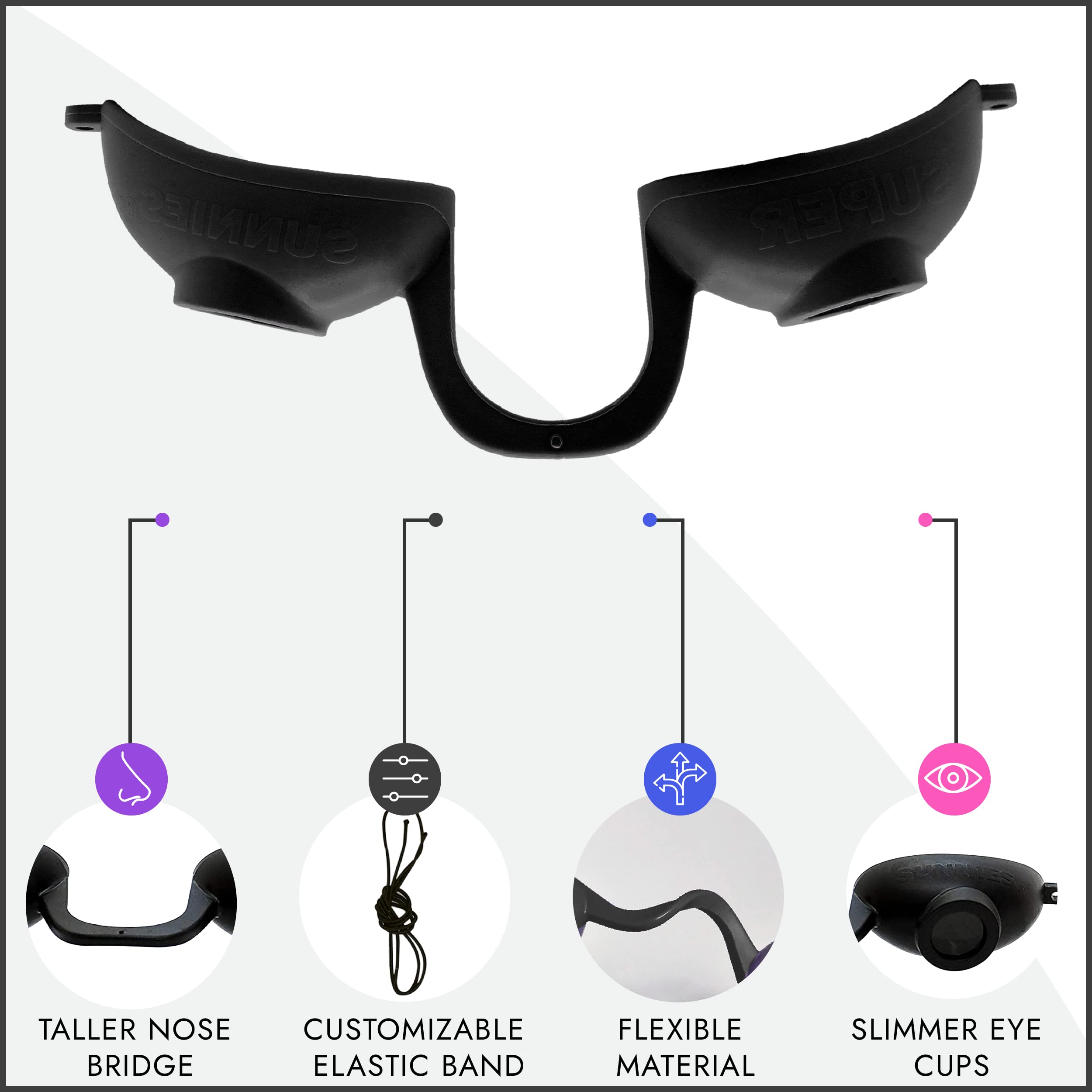 Super Sunnies slim eyecup detail demonstrating focused light coverage benefit
