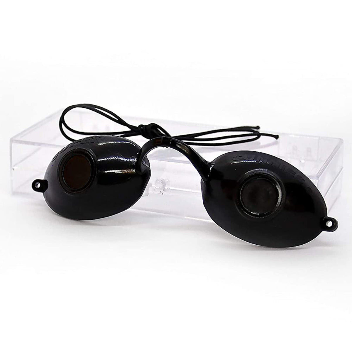 Super Sunnies front view black frame showing compact protection and comfort