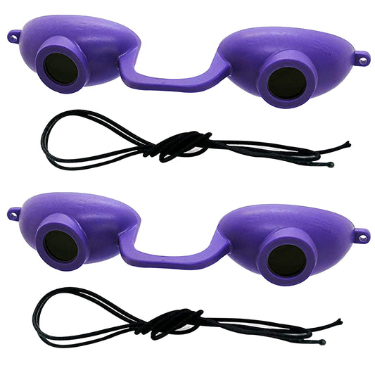 Super Sunnies front view purple packaging shows protective goggles and benefit of reliable coverage