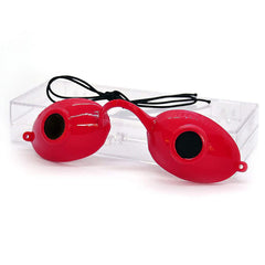 Super Sunnies front view red frame shows compact protection and visibility