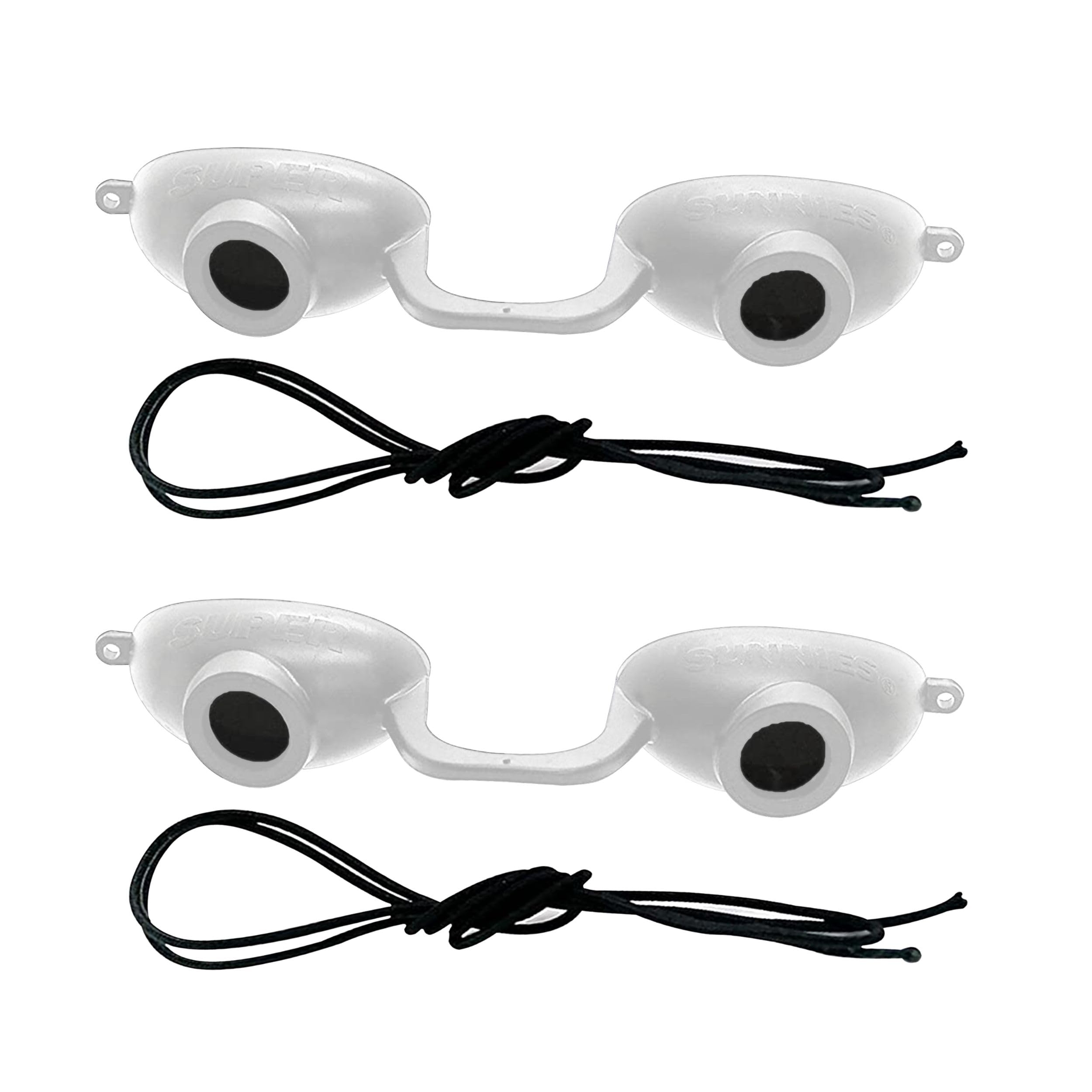 Super Sunnies front view white goggles showing full eye coverage and comfort