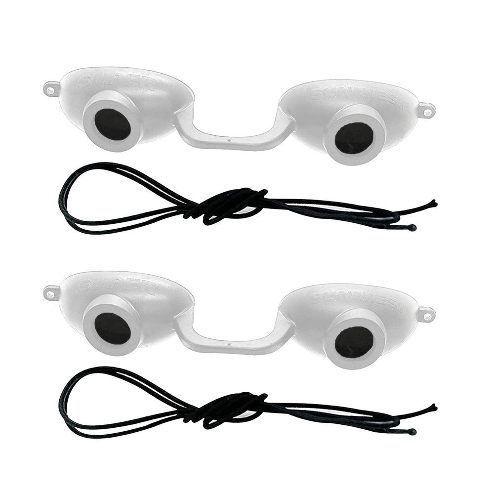 Super Sunnies front view white goggles showing full eye coverage and comfort