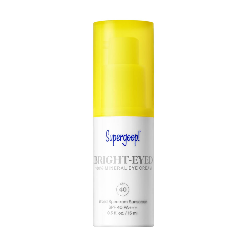 Supergoop! Bright-Eyed front packaging shows SPF 40 protection and benefits