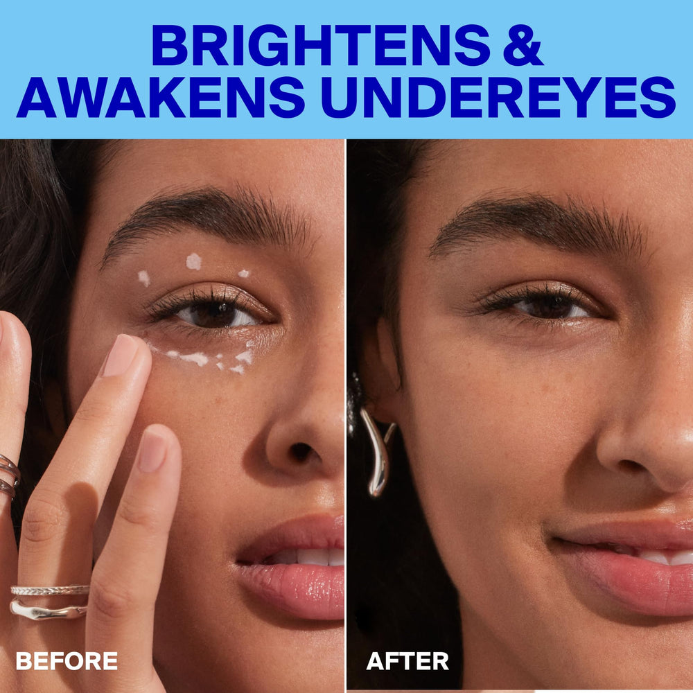 Supergoop! Bright-Eyed tube label detail showing ingredient callouts and SPF
