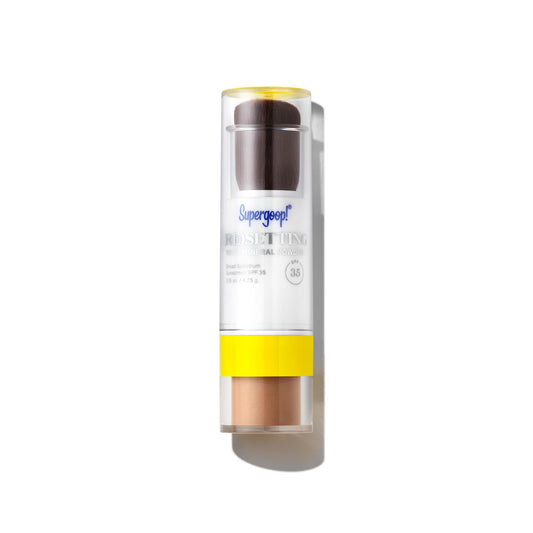 Supergoop! front packaging showing shade Deep and SPF 35 for easy identification and portability