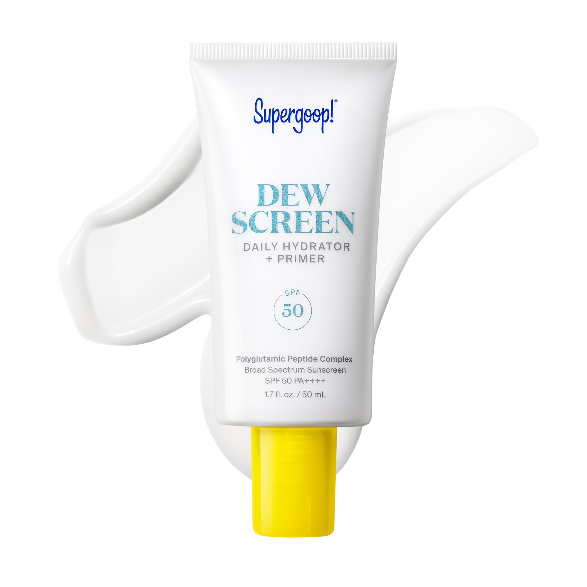 Supergoop! front packaging showing SPF 50 and hydrating finish benefits
