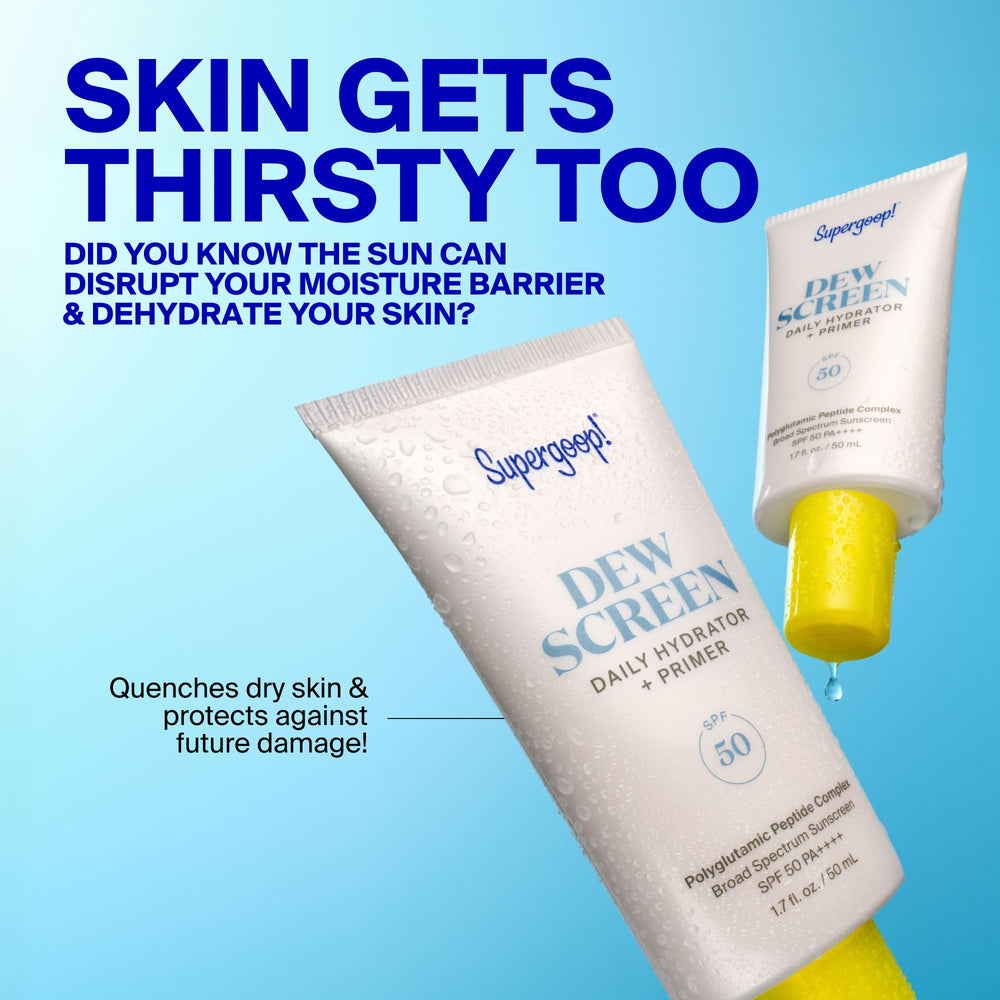 Supergoop! on a bathroom counter in a morning routine scene to inspire daily use