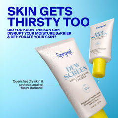 Supergoop! on a bathroom counter in a morning routine scene to inspire daily use