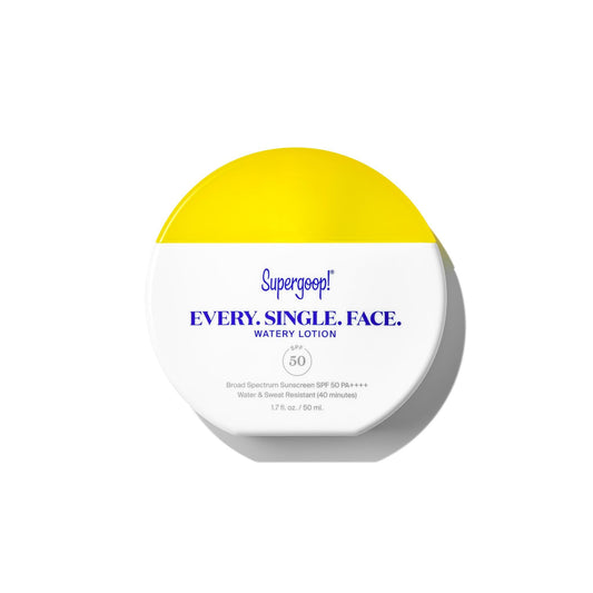 Supergoop! front packaging showing compact travel bottle and SPF 50 protection benefit