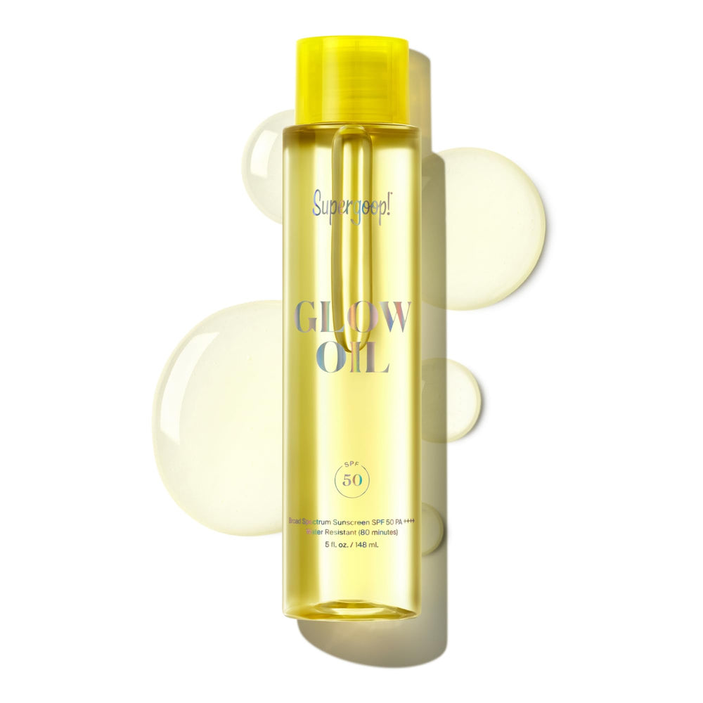 Supergoop! glow oil front packaging showing bottle and SPF benefit