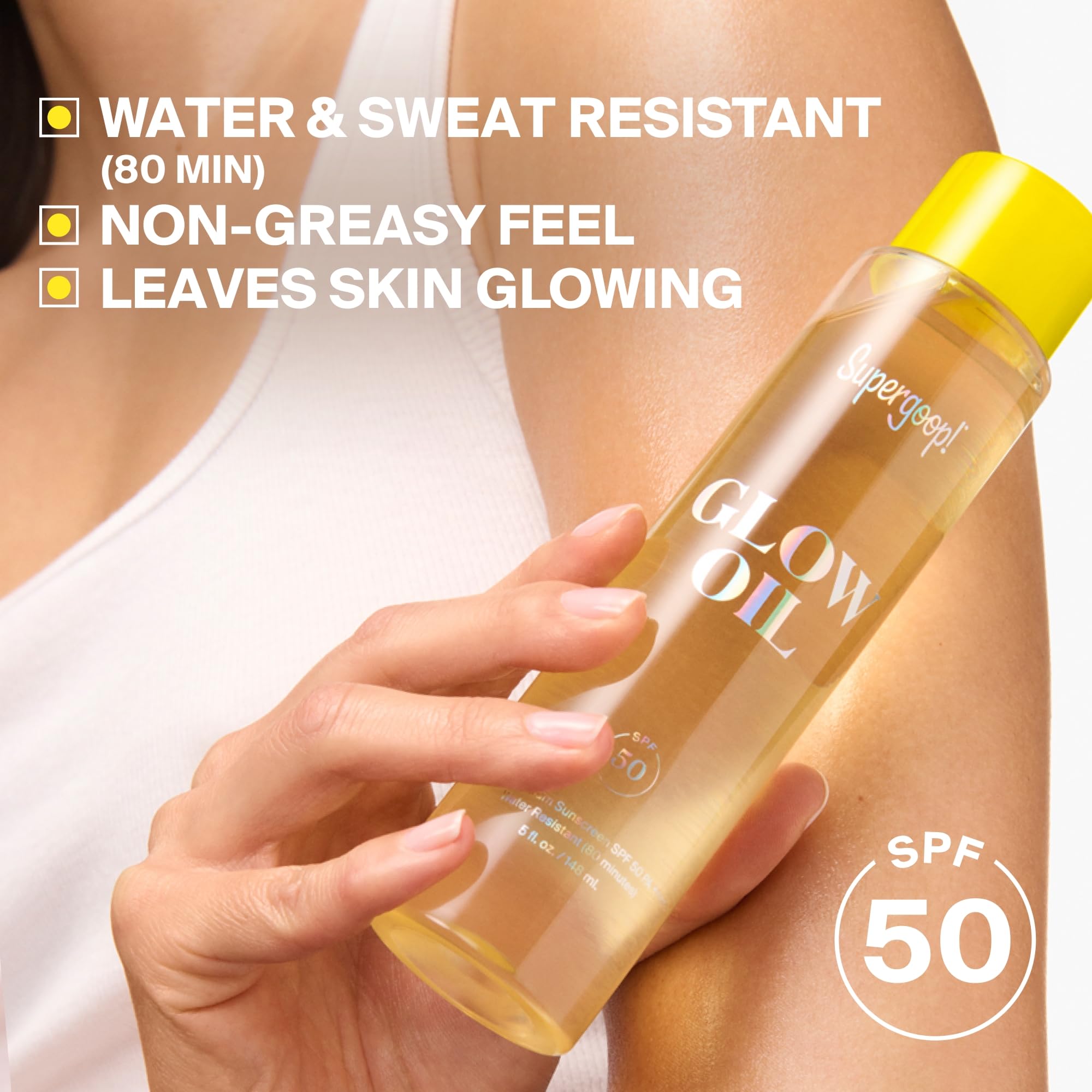 Supergoop! glow oil texture on skin showing fast absorption and glow