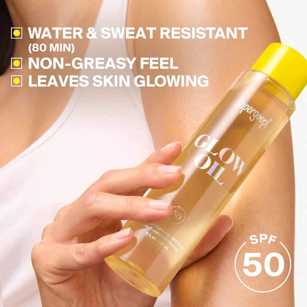 Supergoop! glow oil texture on skin showing fast absorption and glow