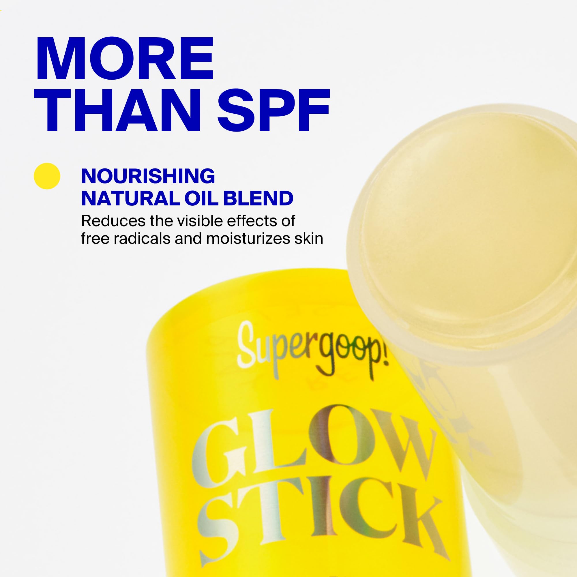 Supergoop! Glow Stick on chest and shoulder showing luminous highlight and sun coverage