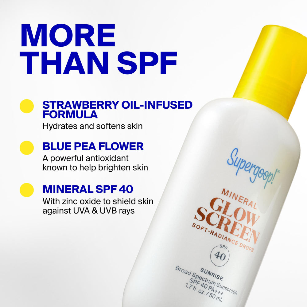 Supergoop! split-face before and after showing visible smoothing and glow