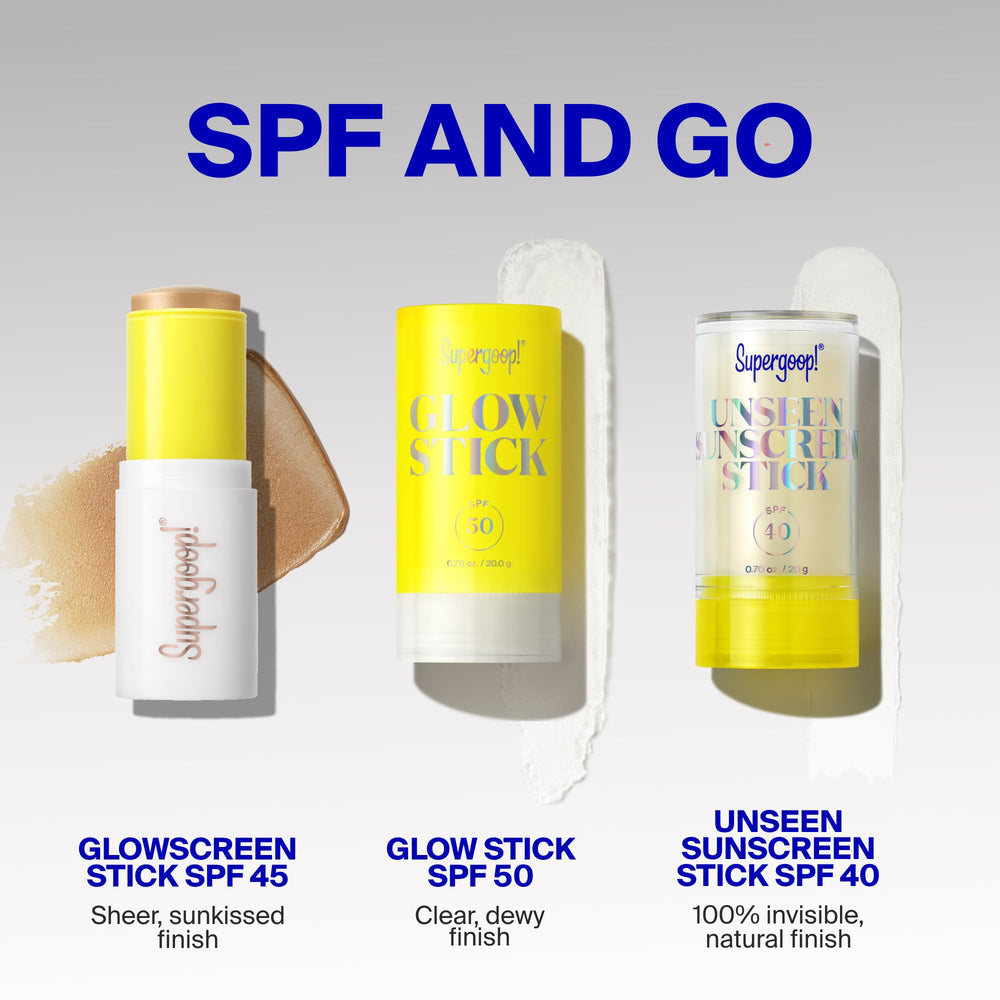 Supergoop! Glowscreen cap off showing product tip ready for precise highlighting