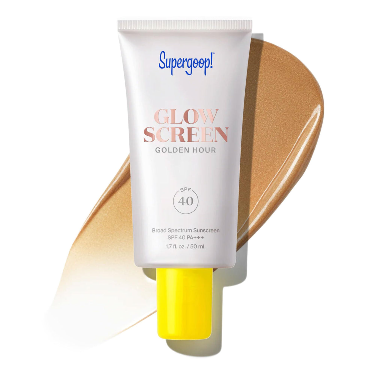 Supergoop! Glowscreen front tube showing SPF 40 and bronzed glow benefit