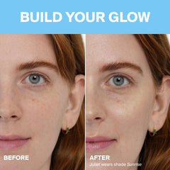 Supergoop! Glowscreen applied to cheek highlighting natural, sunkissed radiance
